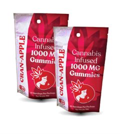 Two bags of Nature’s Kiss cran-apple 1000mg cannabis gummies